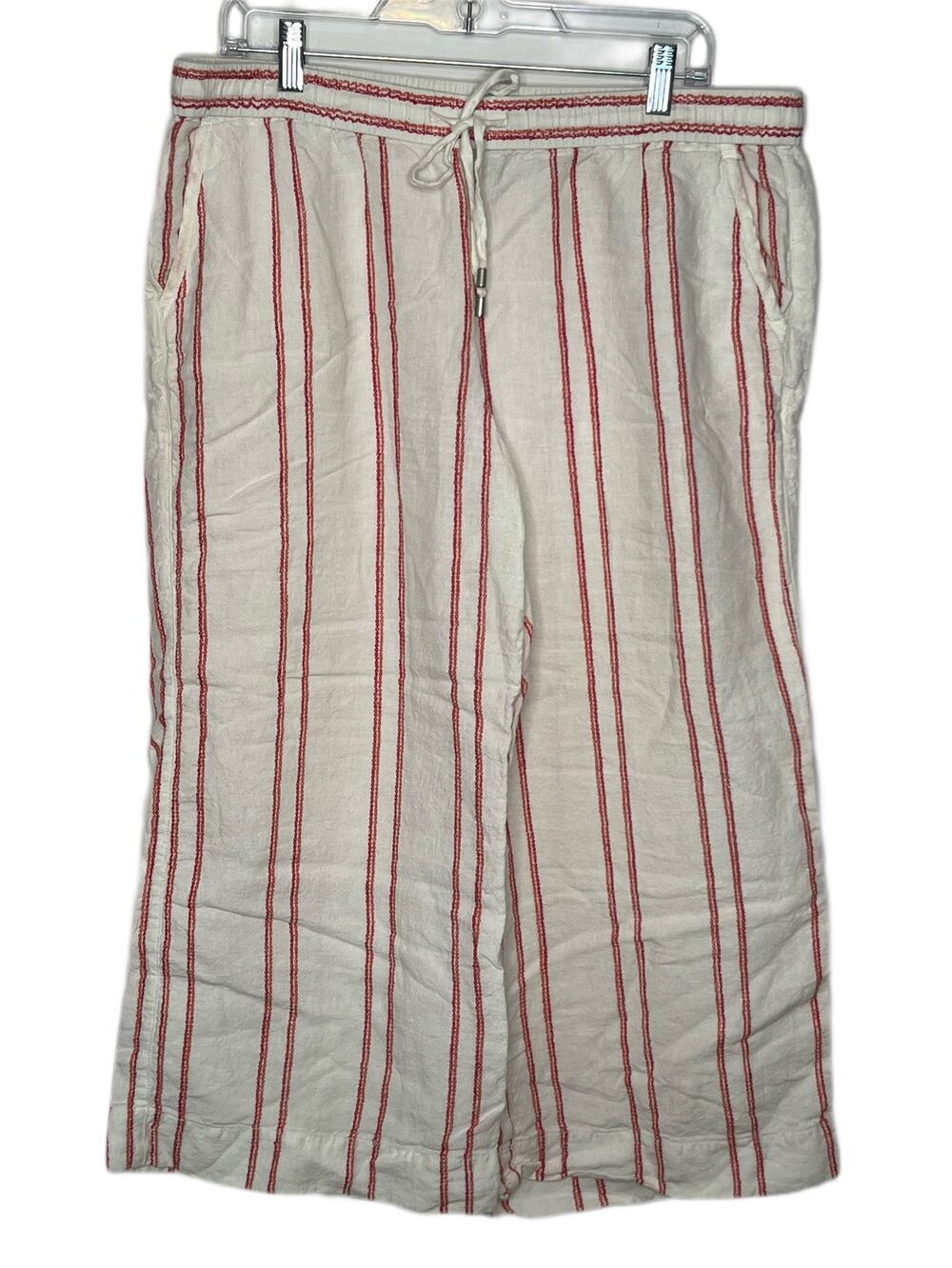 Tommy Bahama White w/ Pink Striped Linen Wide‎ Leg Casual Boho Summer Pants